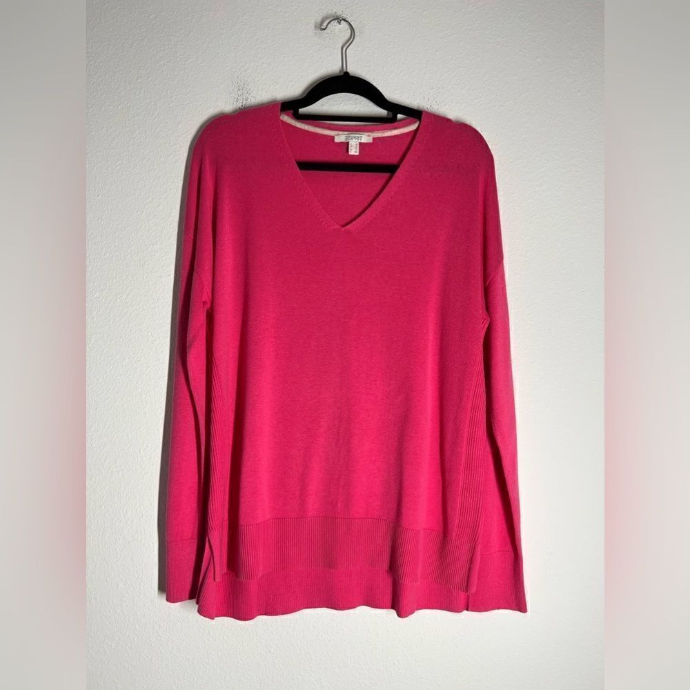 Esprit Coral Vneck Knit Sweater Cotton Blend Size XL
